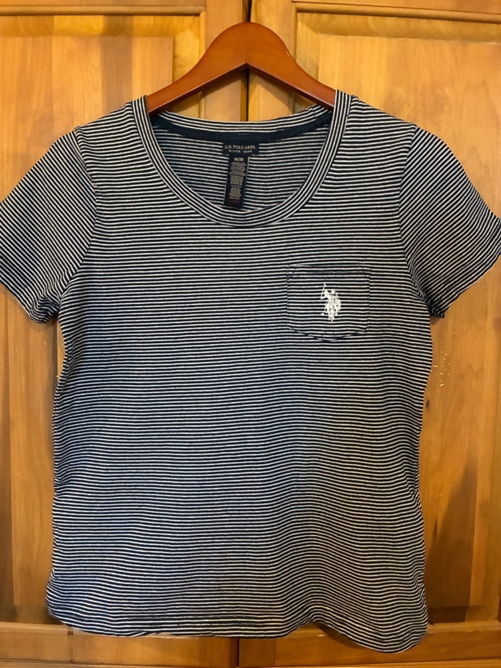 U.S. Polo Assn. Navy and White Striped Short Sleeve Tee